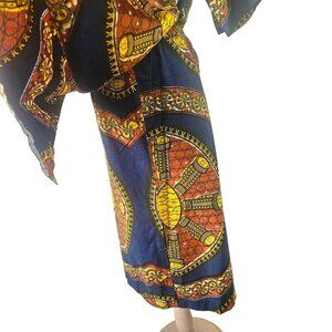 Handmade Y2K African 2-Pc Set Women Sz M/L Embroidery Ankara Tunic + Midi Skirt